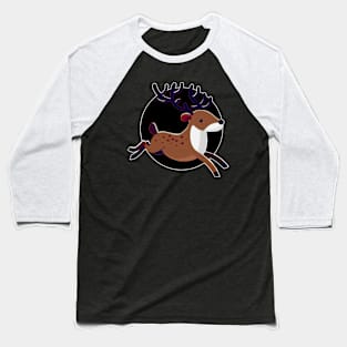 Dark Reindeer Jumping - Black Background Baseball T-Shirt